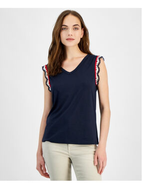 Nautica Jeans Women's Extra Large Navy Blue Crochet-Trim Tank Top NWT